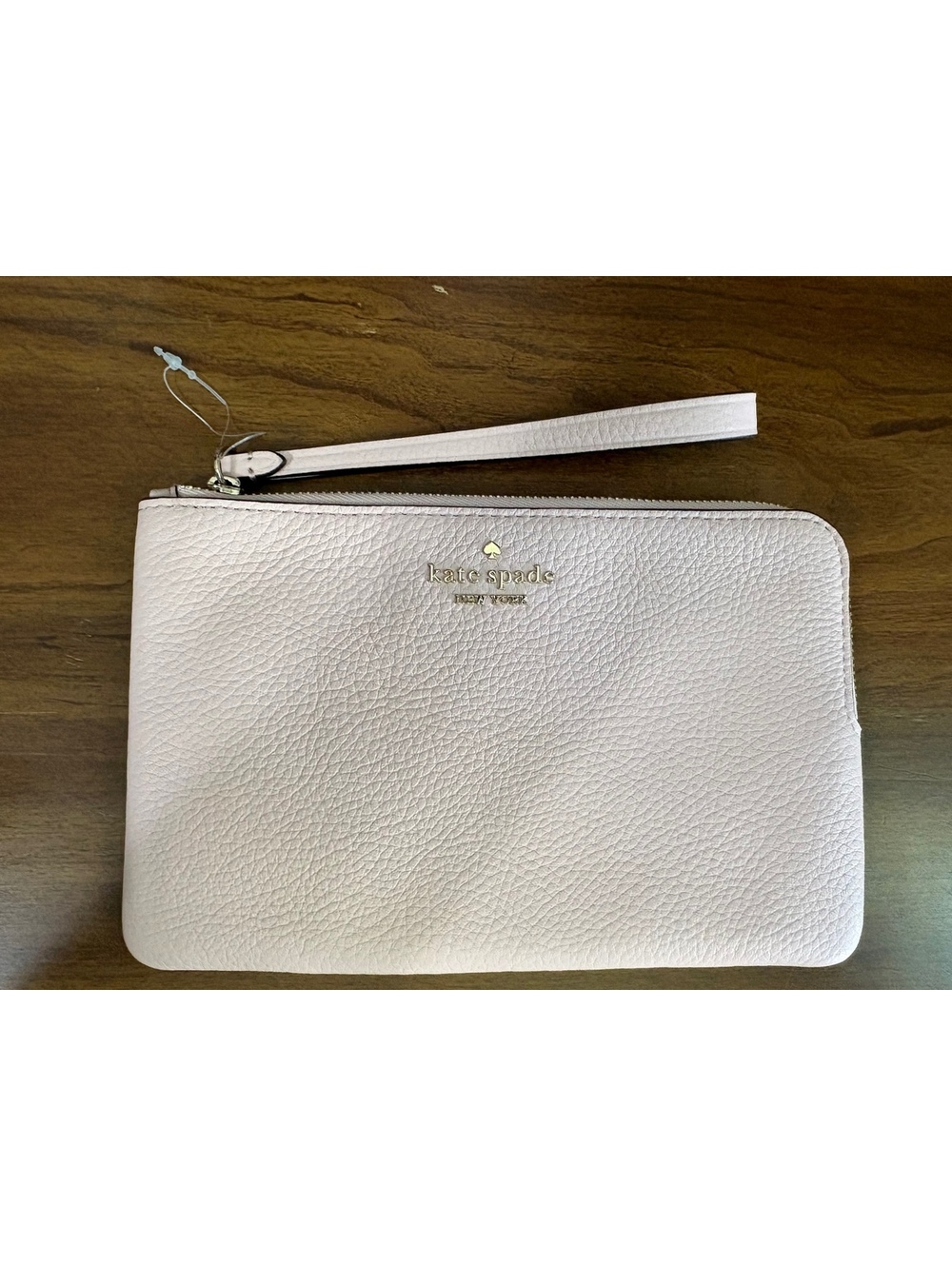 ⁠Kate Spade Light Pink Pebbled Leather L-Zip Wristlet Pouch⁠